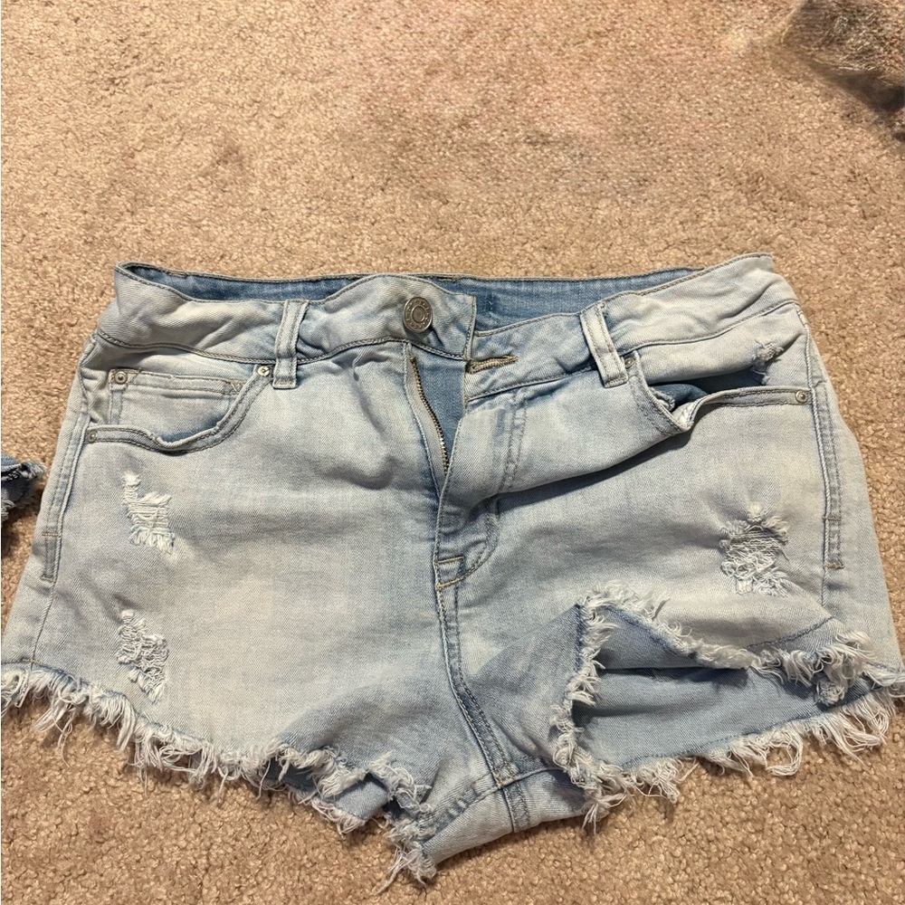 Distressed Light Blue Denim Shorts